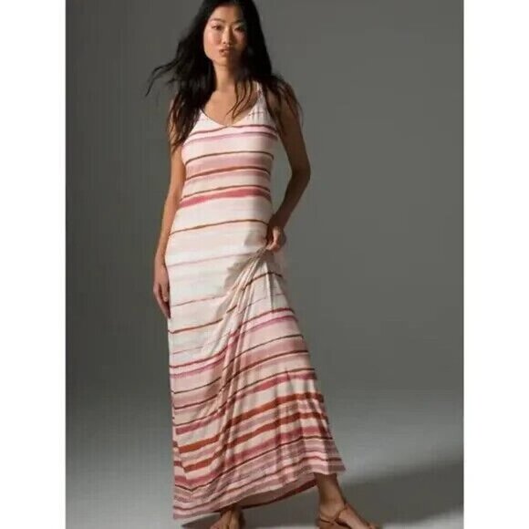 Soma Dresses & Skirts - Soma Sleeveless Built In Bra Maxi Dress Pockets in Blush Pink Sea Stripe Size XS